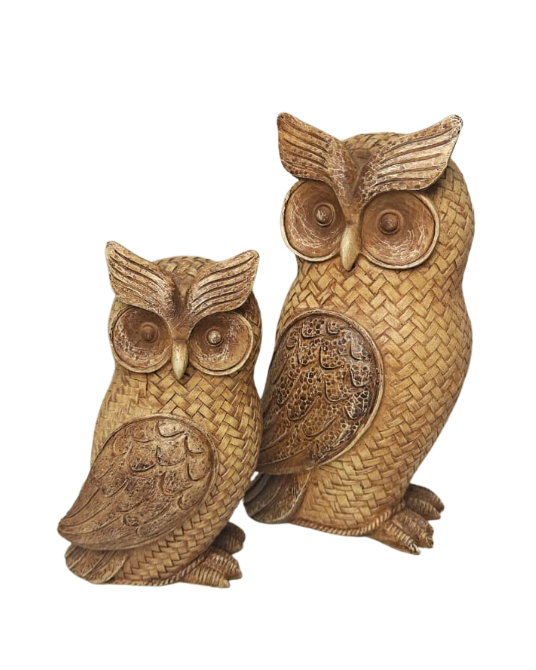 Kit Corujas Mãe e Filhote Decorativas 19,5cm e 14cm