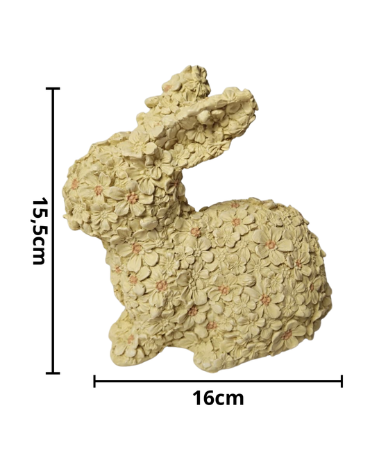 Escultura Coelho Florido Decorativo 16cm