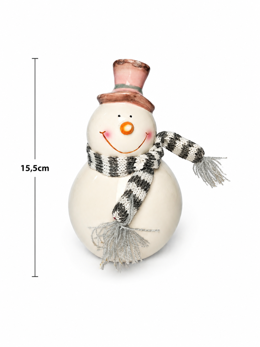BONECO DE NEVE EM CERÂMICA C/ CACHECOL 15CM