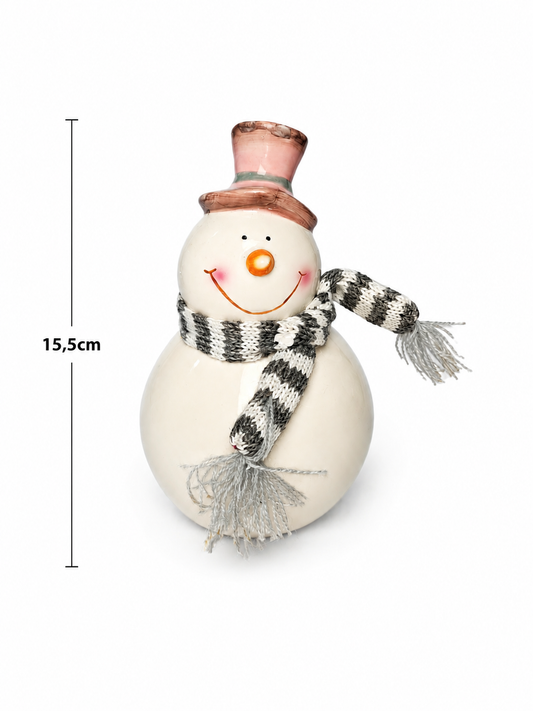 BONECO DE NEVE EM CERÂMICA C/ CACHECOL 15CM