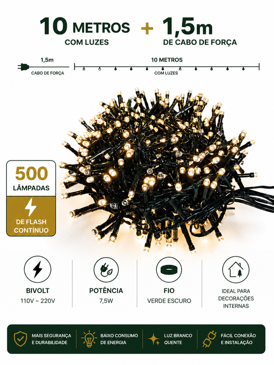 PISCA PISCA STROBO 500 LEDS 10M FLASH CONTINUO BIVOLT
