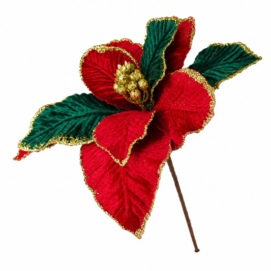 H. DE FLOR DE VELUDO VERM. E VERDE C GLITTER DOURADO