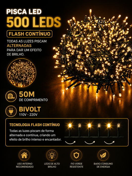 PISCA PISCA C/ STROBO 2500 LEDS 50M FLASH CONTINUO BIVOLT