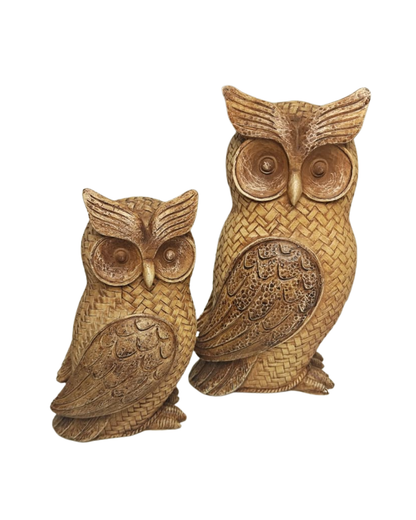 Kit Corujas Mãe e Filhote Decorativas 19,5cm e 14cm