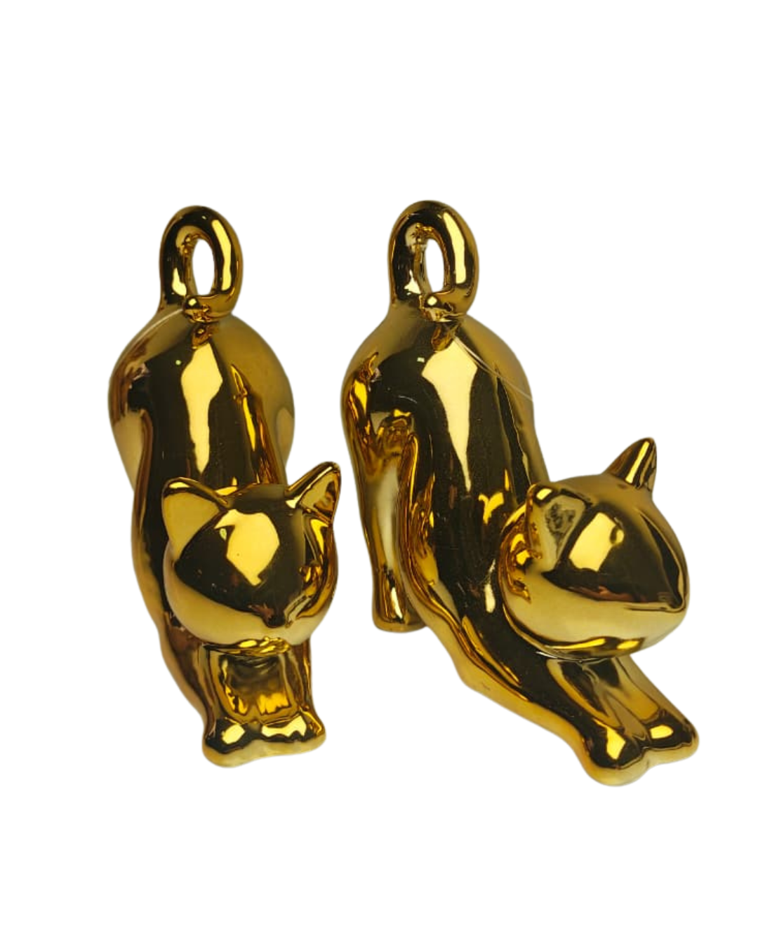 kit Escultura Gato Dourado Decorativo 10,5cm