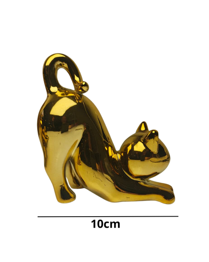 kit Escultura Gato Dourado Decorativo 10,5cm