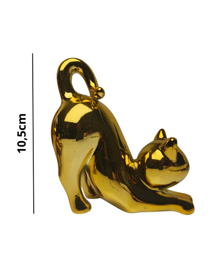 kit Escultura Gato Dourado Decorativo 10,5cm