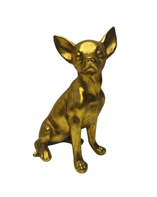 Escultura Cachorro Dourado Decorativo 15,5cm