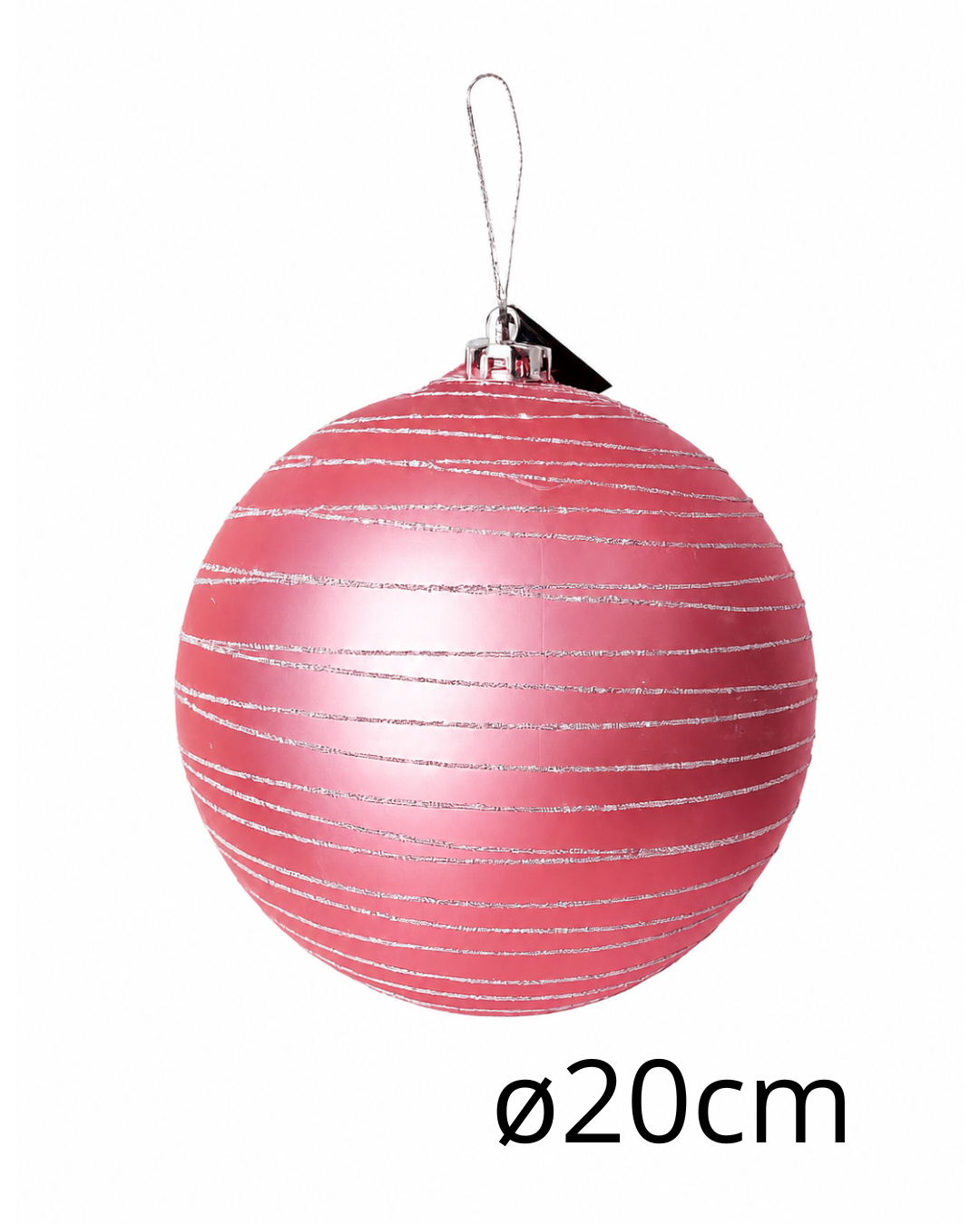 BOLA ROSA C/ GLITTER PRATA 20CM 1UNI