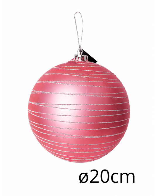 BOLA ROSA C/ GLITTER PRATA 20CM 1UNI