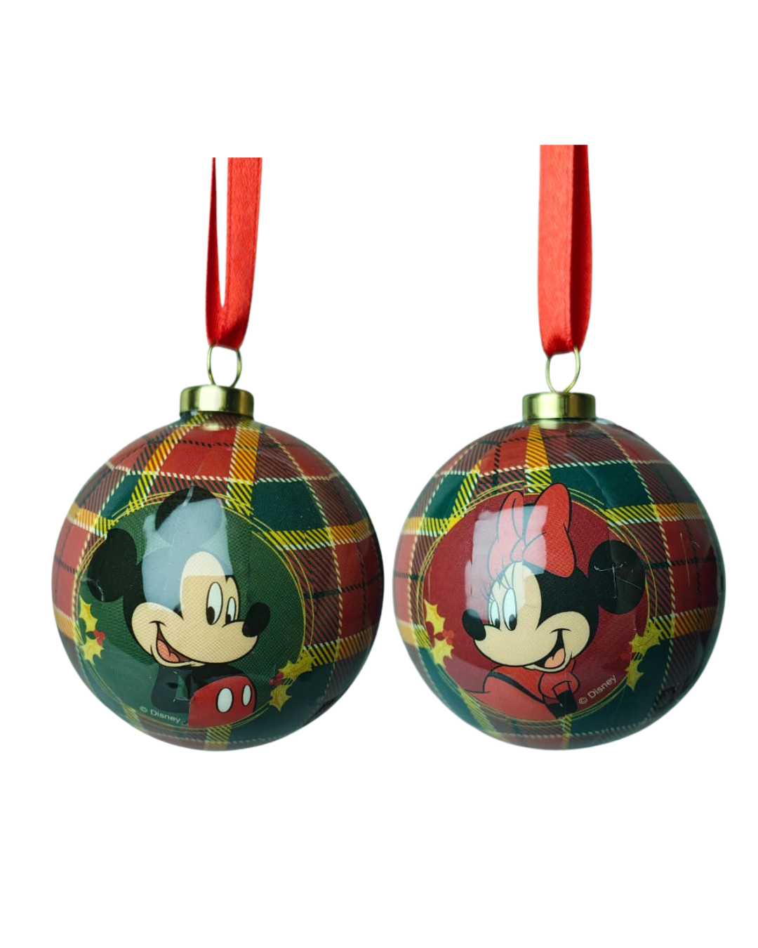 BOLA MICKEY E MINNIE XADREZ VERDE C/ VERM. 6CM 6UNI.