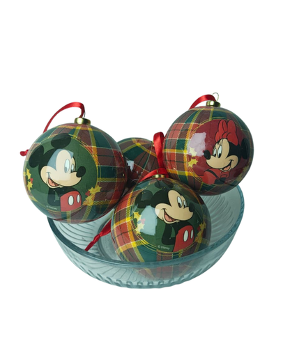 BOLA MICKEY E MINNIE XADREZ VERDE C/ VERM. 8CM 4UNI.