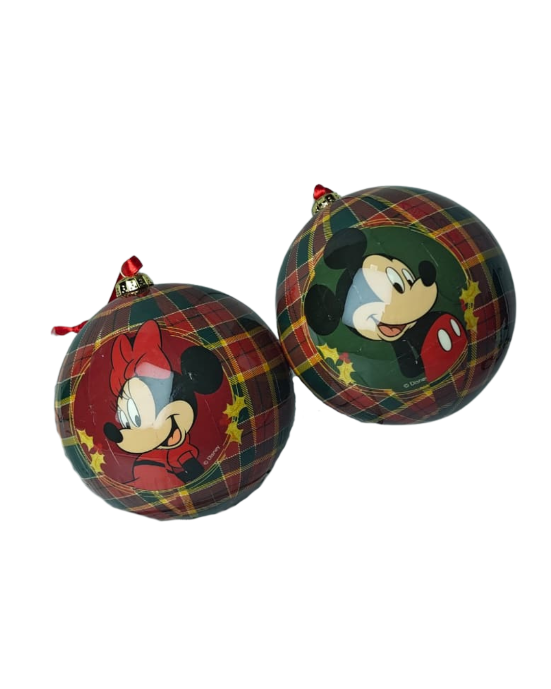 BOLA MICKEY E MINNIE XADREZ VERDE C/ VERM. 12CM 2 UNI.