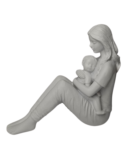 Escultura Mãe com Bebê em Resina 14,5cm Decorativa