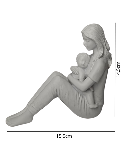 Escultura Mãe com Bebê em Resina 14,5cm Decorativa