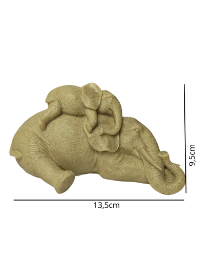 Escultura Elefante com Filhote em Resina 13,5cm Decorativa