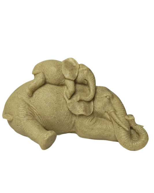 Escultura Elefante com Filhote em Resina 13,5cm Decorativa