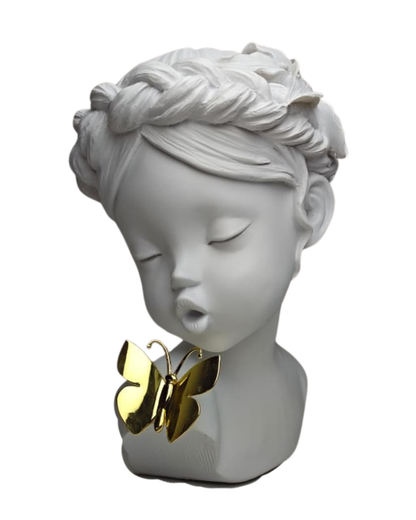 Escultura Decorativa Rosto Feminino 24cm Poliresina