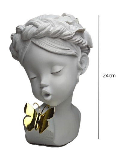Escultura Decorativa Rosto Feminino 24cm Poliresina