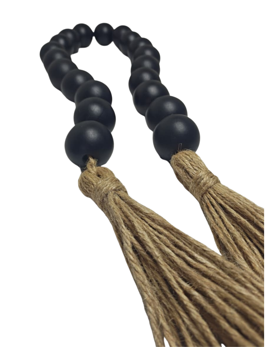 Colar Decorativo Contas Pretas com Tassel Rustico