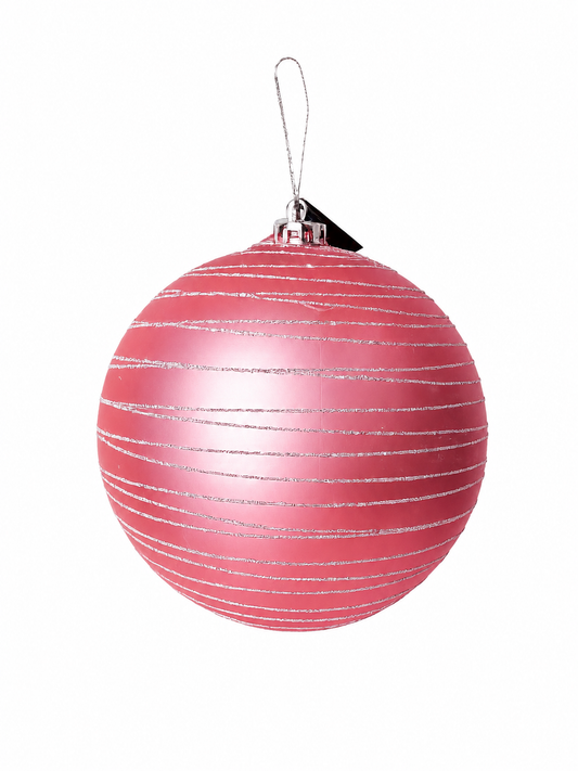 BOLA ROSA C/ GLITTER PRATA 20CM 1UNI