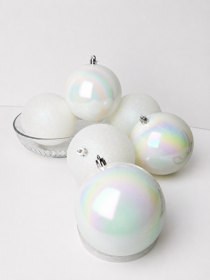 BOLA MISTA BRANCO C/ GLITTER 10CM 6UNI