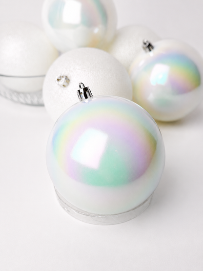 BOLA MISTA BRANCO C/ GLITTER 10CM 6UNI