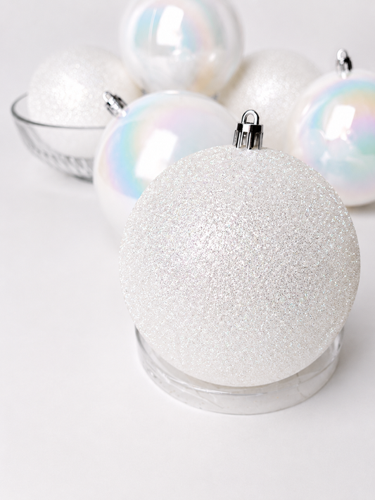 BOLA MISTA BRANCO C/ GLITTER 10CM 6UNI