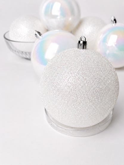 BOLA MISTA BRANCO C/ GLITTER 8CM 6UNI