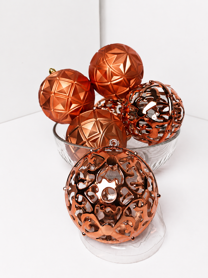 BOLA MISTA COBRE C/ ARABESCO VAZADO 8CM 6UNI