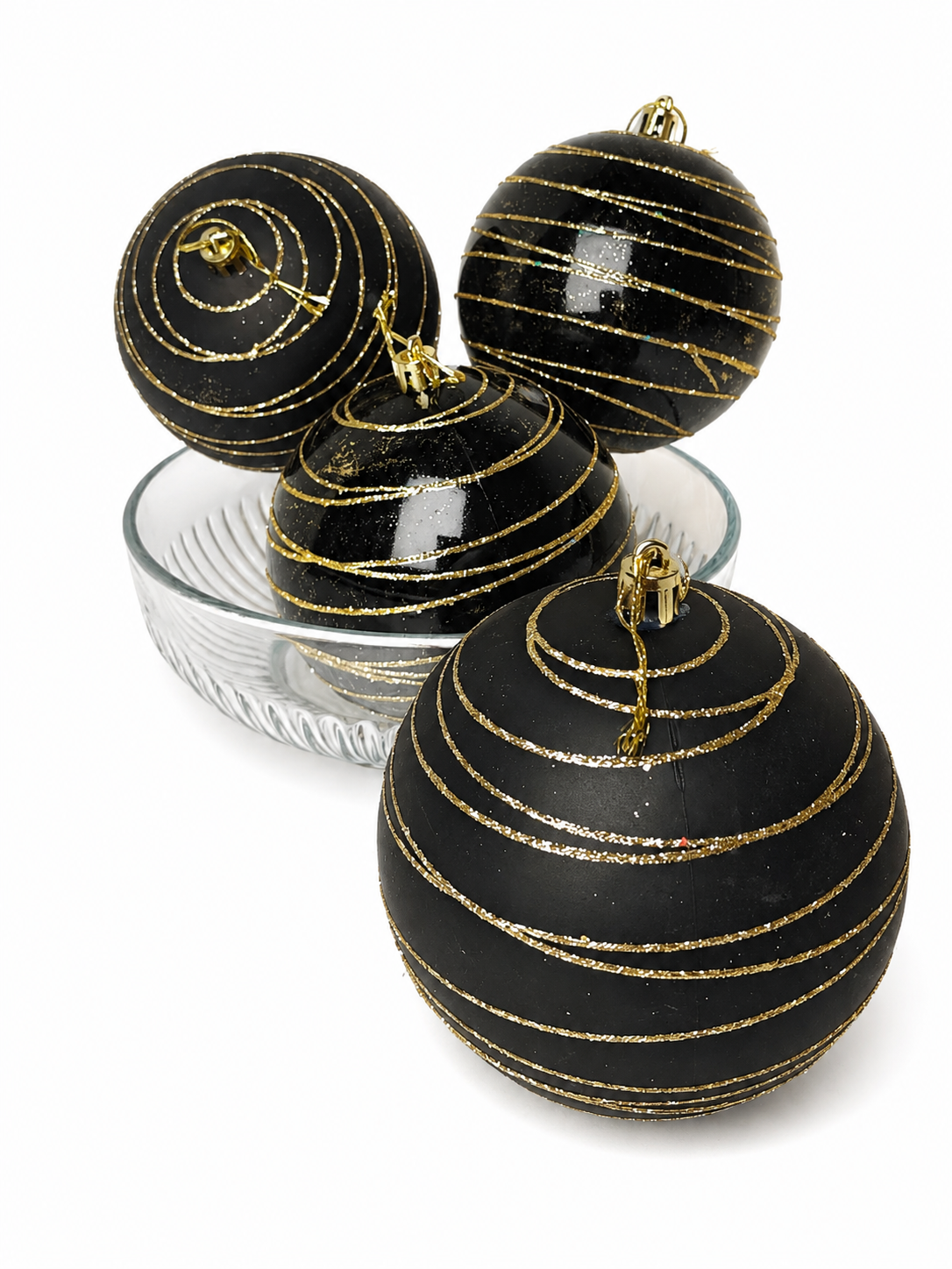 BOLA MISTA PRETA C/ DOURADO 10CM 4UNI