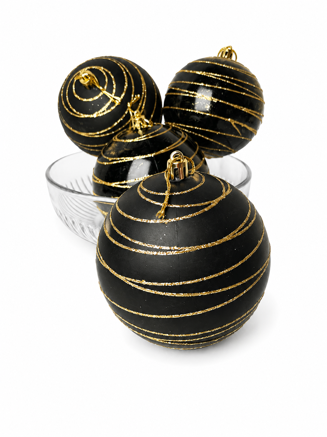 BOLA MISTA PRETA C/ DOURADO 10CM 4UNI