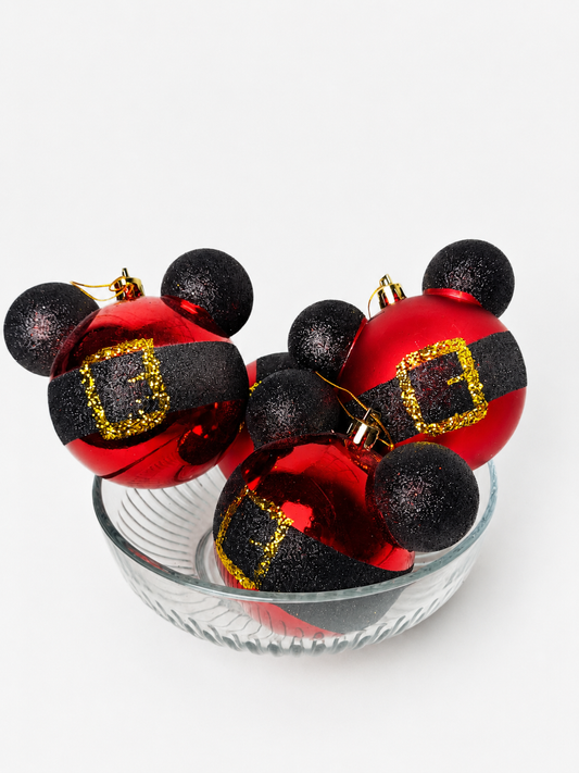 BOLA MICKEY C/ ORELHAS VERM. C/ GLITTER 8CM 4UNI