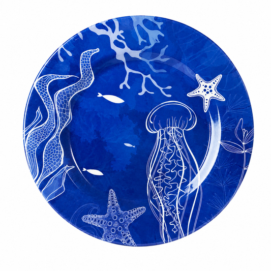 PRATO RASO MELAMINA NAUTICA AZUL E BRANCO 27,8D