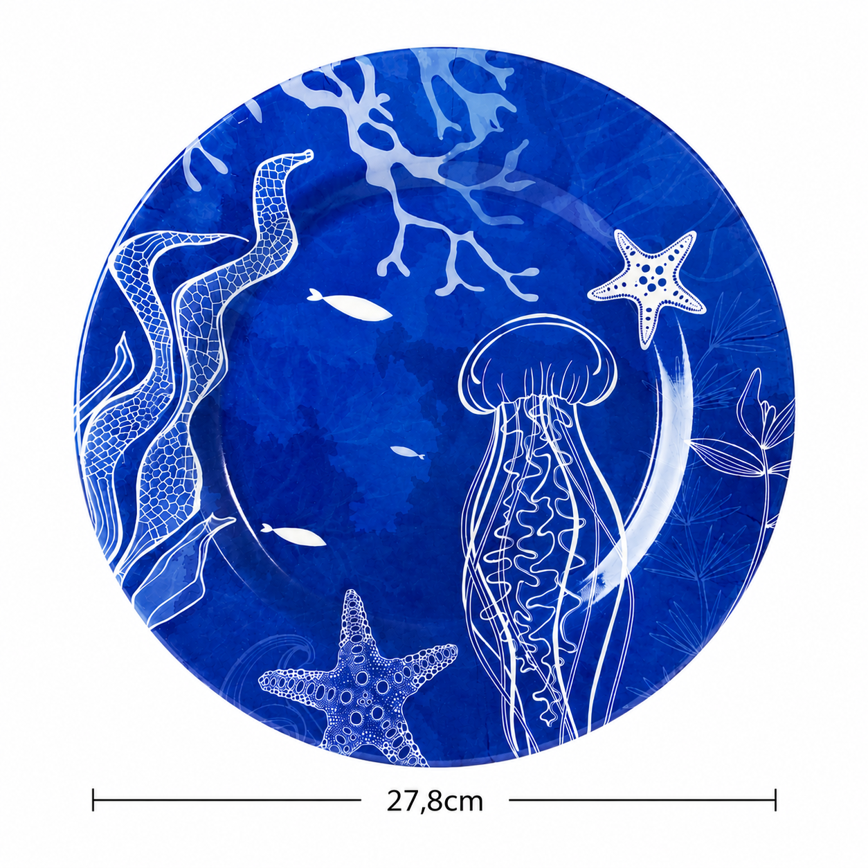 PRATO RASO MELAMINA NAUTICA AZUL E BRANCO 27,8D