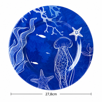 PRATO RASO MELAMINA NAUTICA AZUL E BRANCO 27,8D