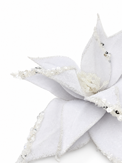 H. DE FLOR AVELUDADA BRANCA C GLITTER