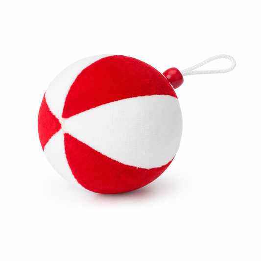 BOLA DE VELUDO VERM. C/ BRAN. 8CM 1 UNI
