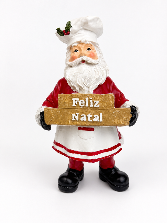 Papai Noel Cozinheiro Decorativo com Placa Feliz Natal 21,5 cm