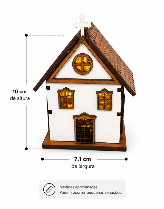Kit 3 Casinhas Decorativas em MDF com Luz Fio de Fada