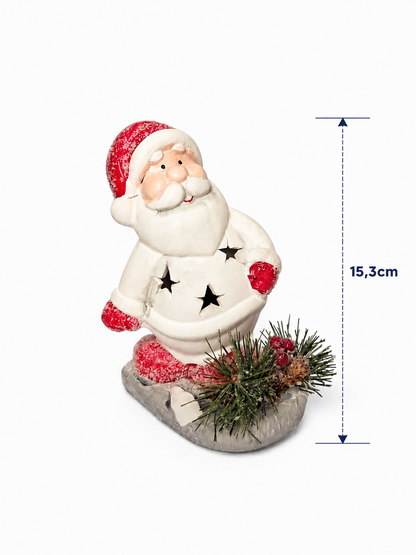 PAPAI NOEL ESQUIANDO EM CERÂMICA 15,3CM