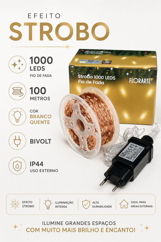 PISCA PISCA STROBO 1000 LEDS BRANCO QUENTE FIO DE FADA