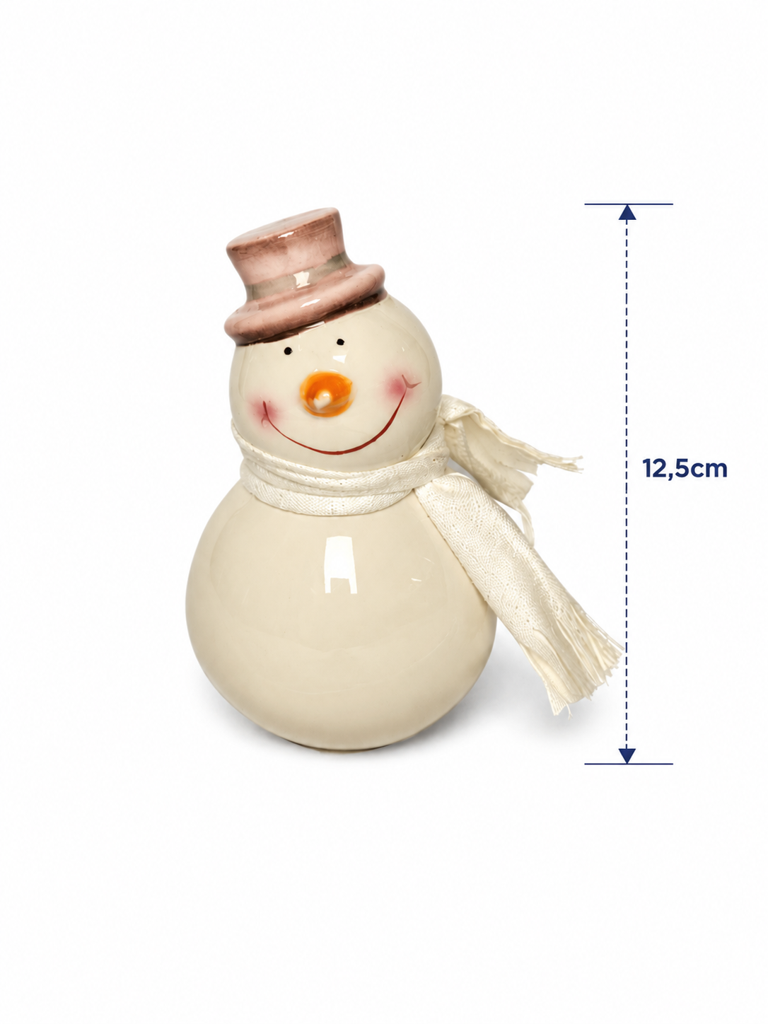 BONECO DE NEVE EM CERÂMICA C/ CACHECOL BRANCO 12,5CM