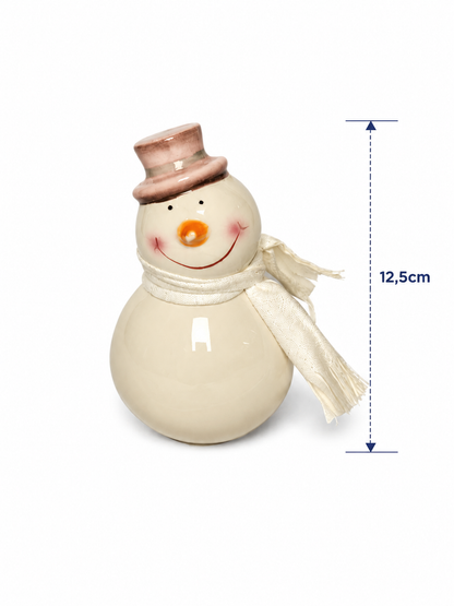 BONECO DE NEVE EM CERÂMICA C/ CACHECOL BRANCO 12,5CM
