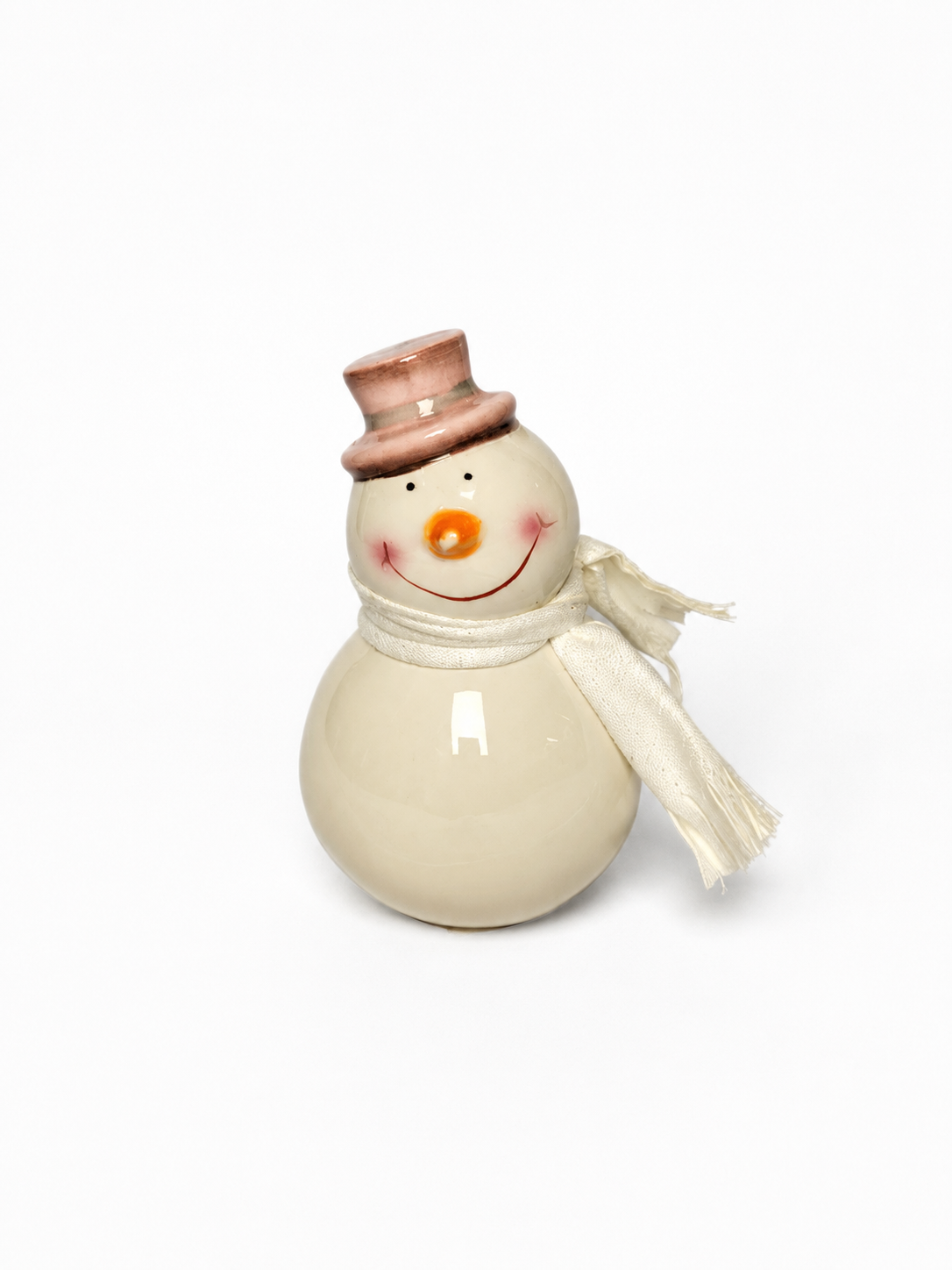 BONECO DE NEVE EM CERÂMICA C/ CACHECOL BRANCO 12,5CM