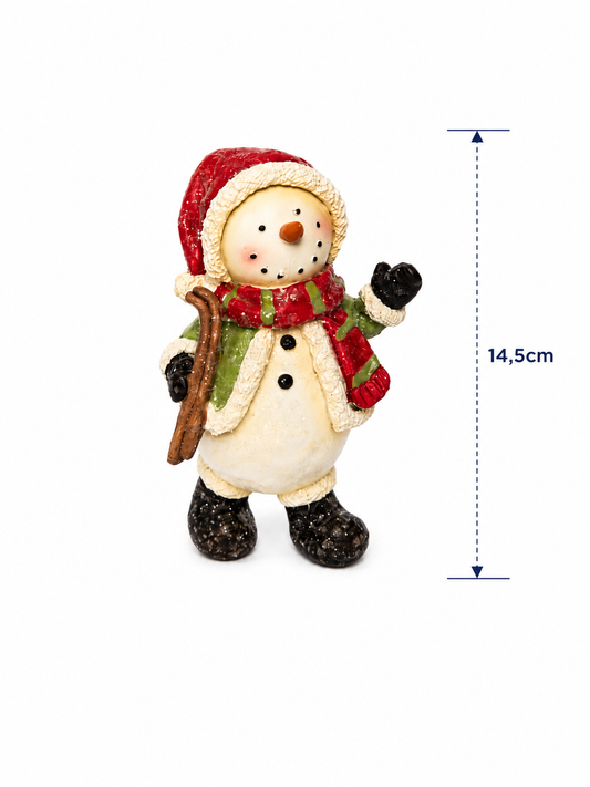 BONECO DE NEVE EM CERÂMICA EM PÉ 13CM