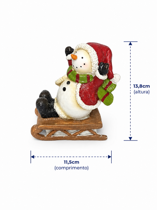 BONECO DE NEVE EM CERÂMICA SENTADO ESQUIANDO 13,8CM