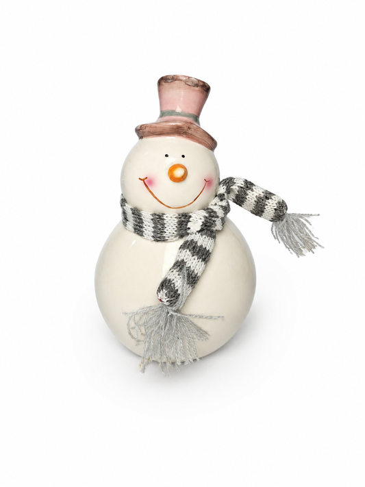 BONECO DE NEVE EM CERÂMICA C/ CACHECOL 15CM
