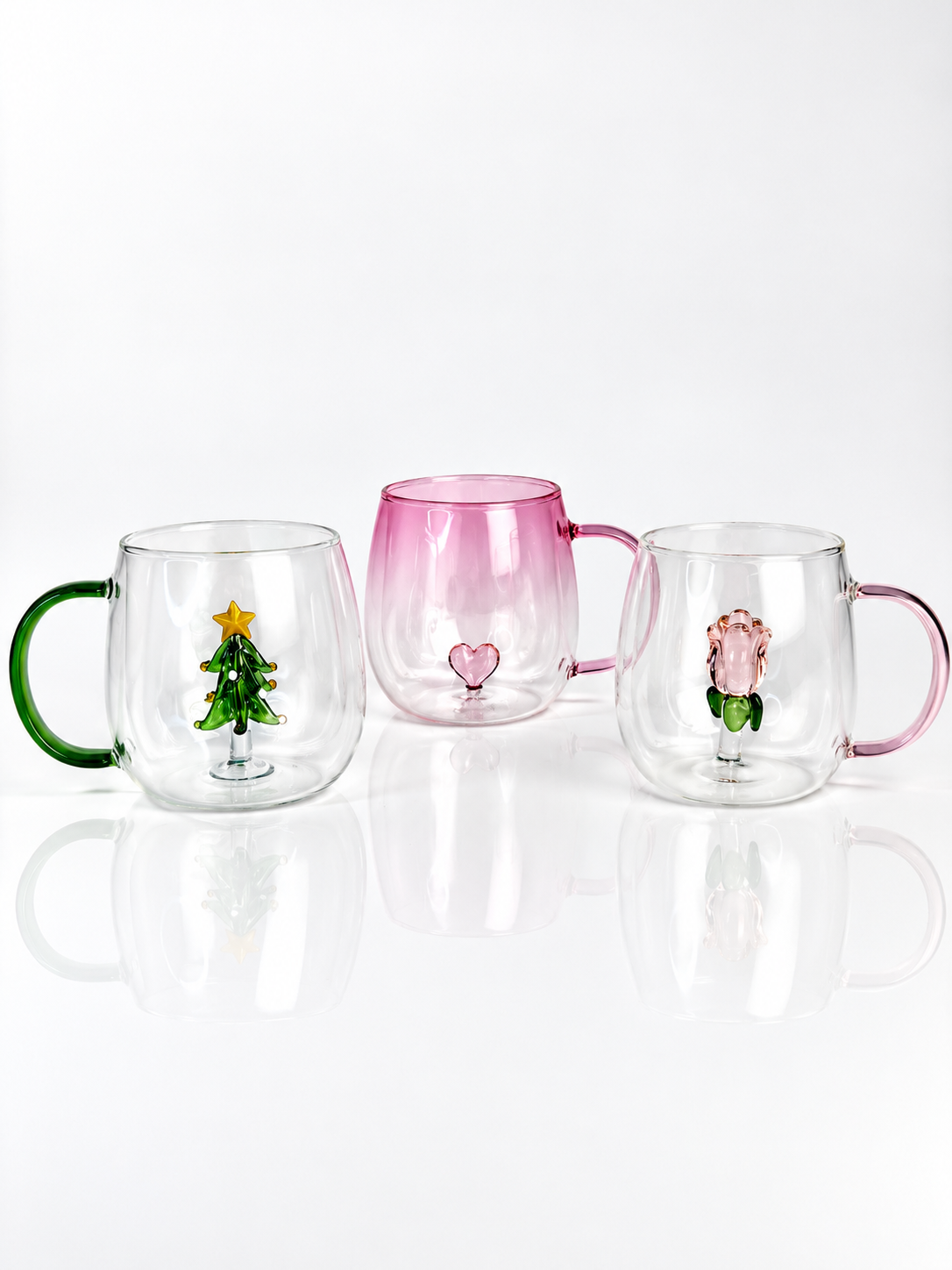 Caneca de Vidro 400ml Decorativa Rosa