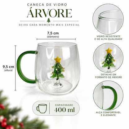 Caneca de Vidro 400ml Decorativa Árvore